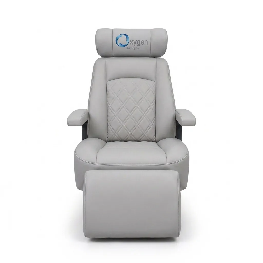Powder Gray extended-footrest recliner for the Executive XLS-40 hyperbaric chamber